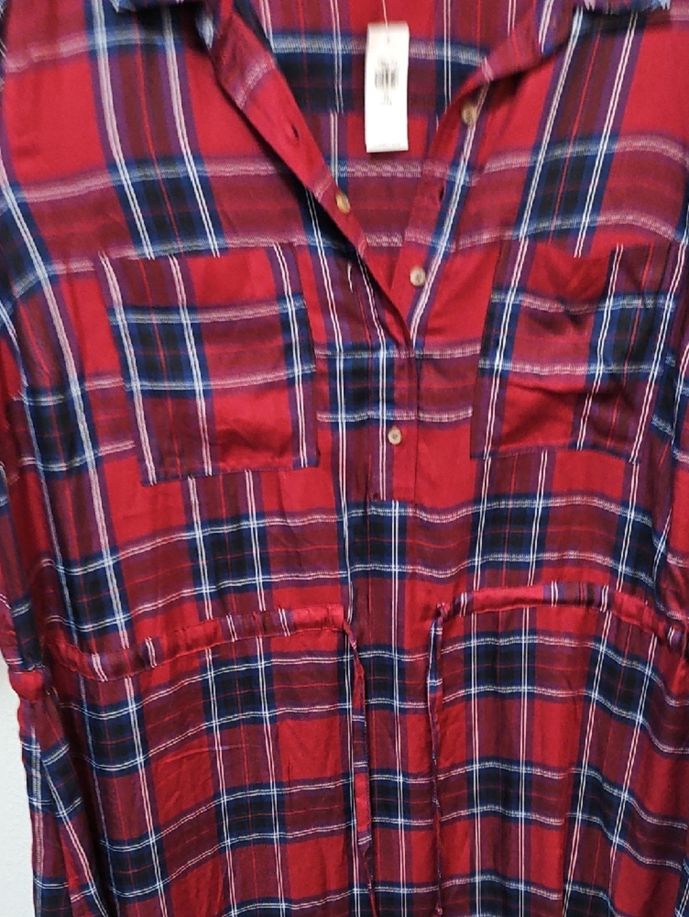 Old Navy Red and Navy Plaid Shirt Dress - Picture 3 of 4